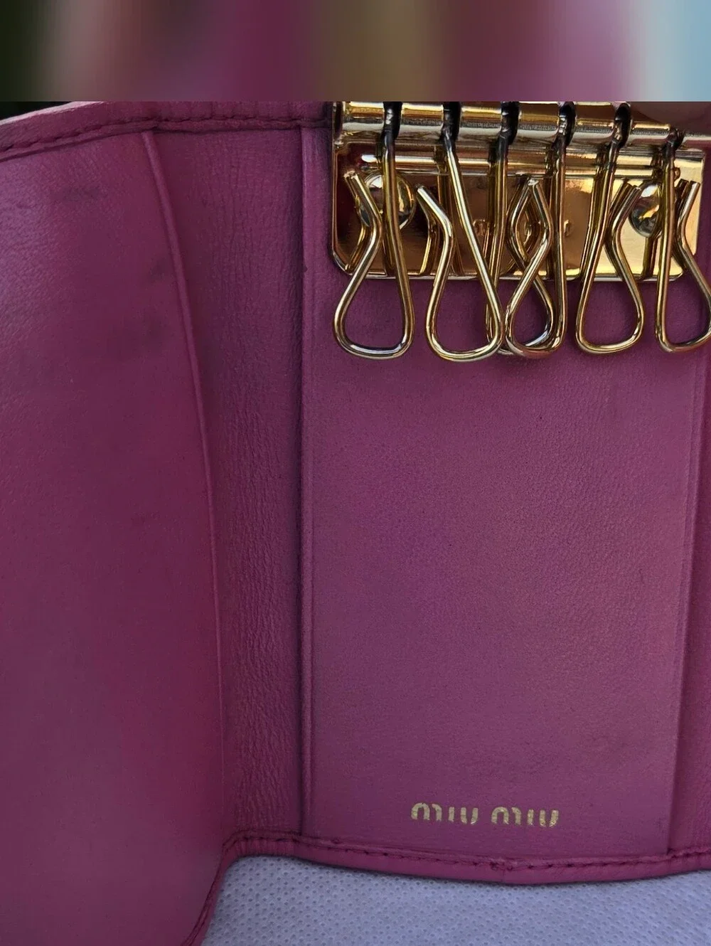 Miu Miu Pink Matelassé Mini 6 Key Case Wallet